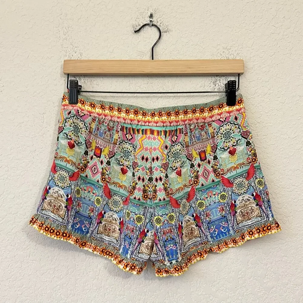 CAMILLA Shorts Multicolor Allover Print Silk Studded Embellished Boho